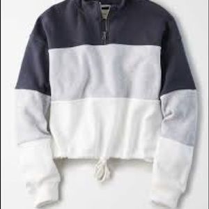 American Eagle Navy Stripe Quarter zip